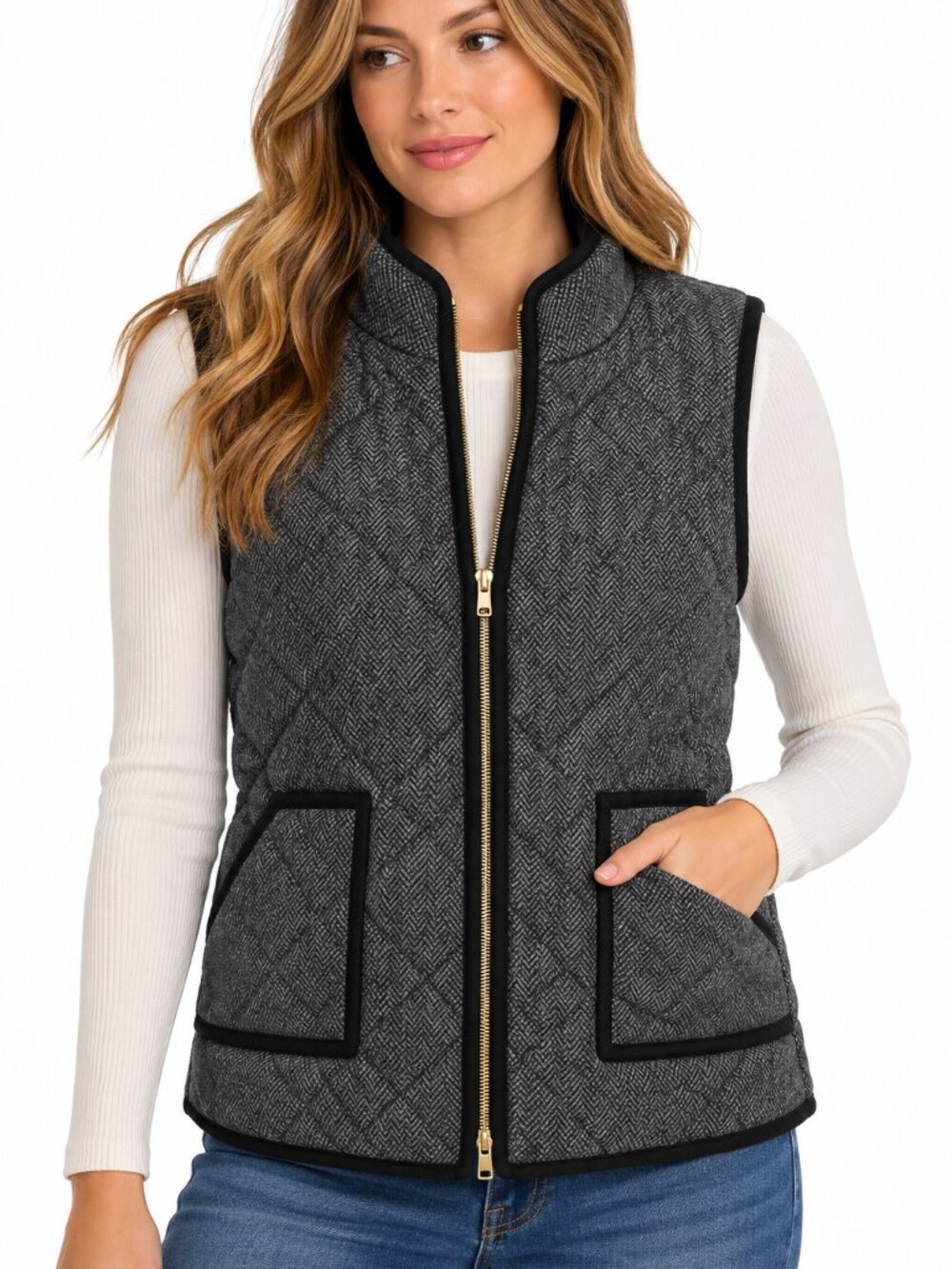 41 Hawthorn Herringbone Zip Front Vest Women's Medium